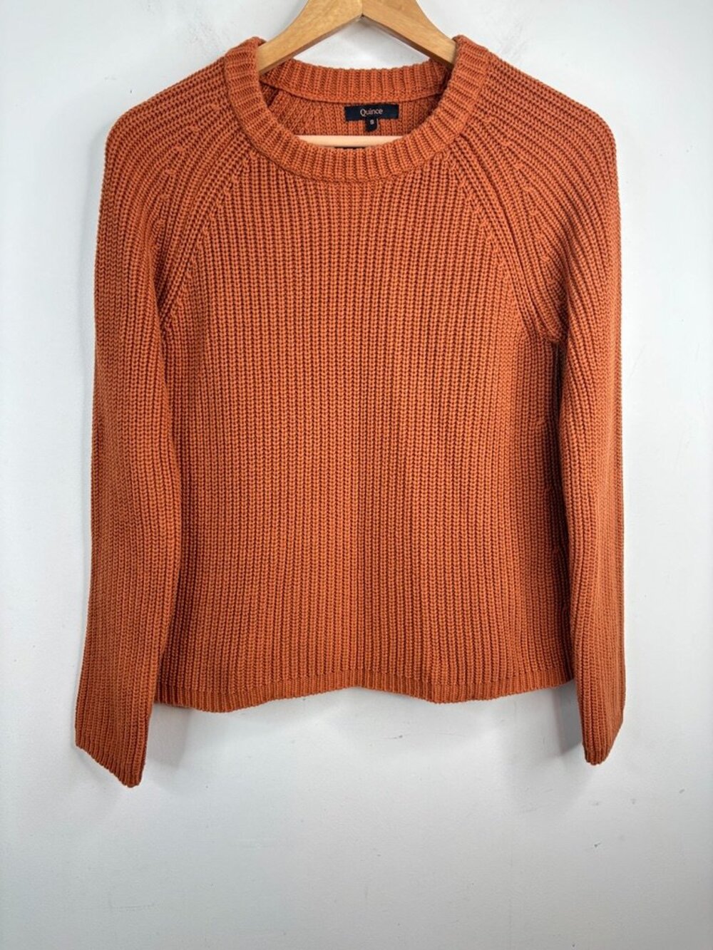 Quince 100% Organic Cotton Fisherman Crew Neck Sweater S Rust Brown Ribbed Knit - Picture 2 of 9